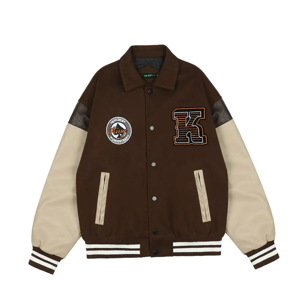 Embroidered PU Leather Baseball Jacket for Men