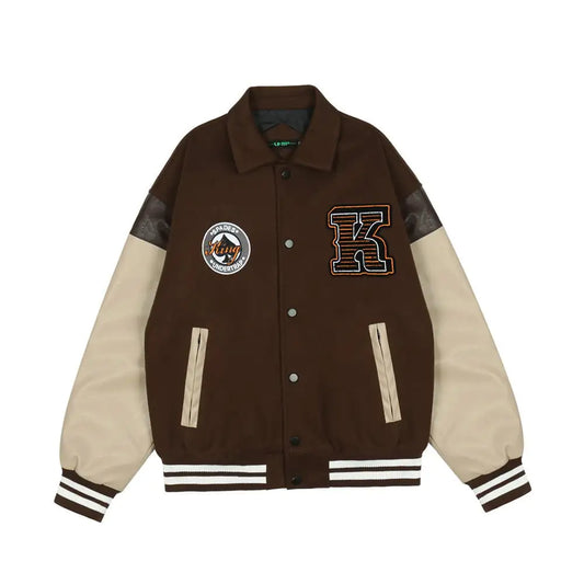 Embroidered PU Leather Baseball Jacket for Men