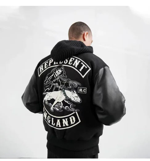 Wukong Monkey Men's Skull Embroidered Flight Jacket