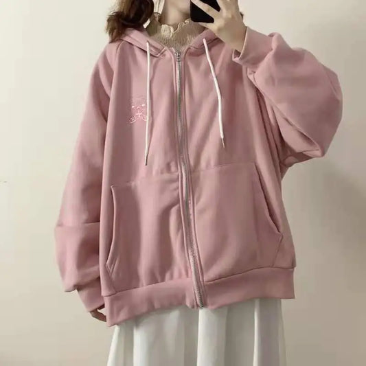 Embroidered Hooded Cardigan Sweatshirt