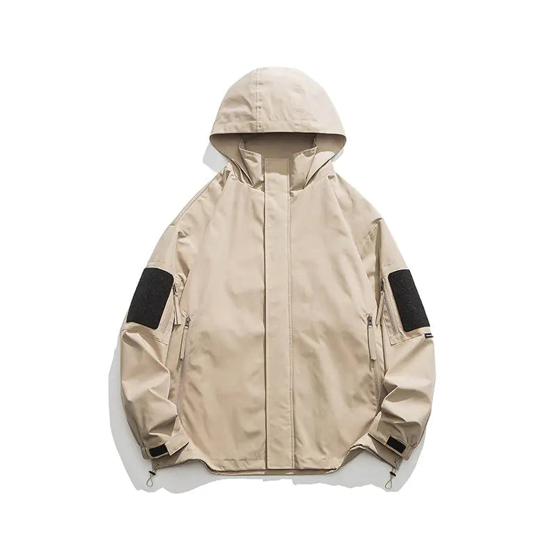 Text Embroidered Color Block Hooded Jacket