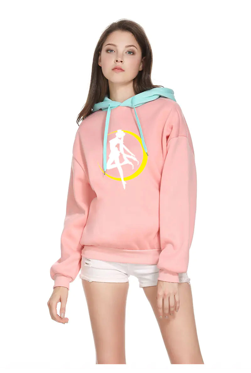 $17 Sailor Moon Graphic Hoodie with Color Block Design