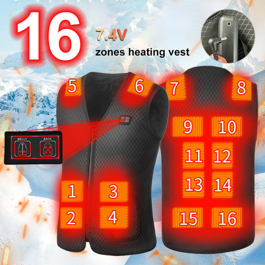New Retro Outdoor Heated Dual Control Vest, Adjustable Temperature, 16 Heating Zones USB Interface, Outdoor Winter Warmth