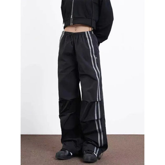 Reflective Striped Pocket Zipper Jogger Pants