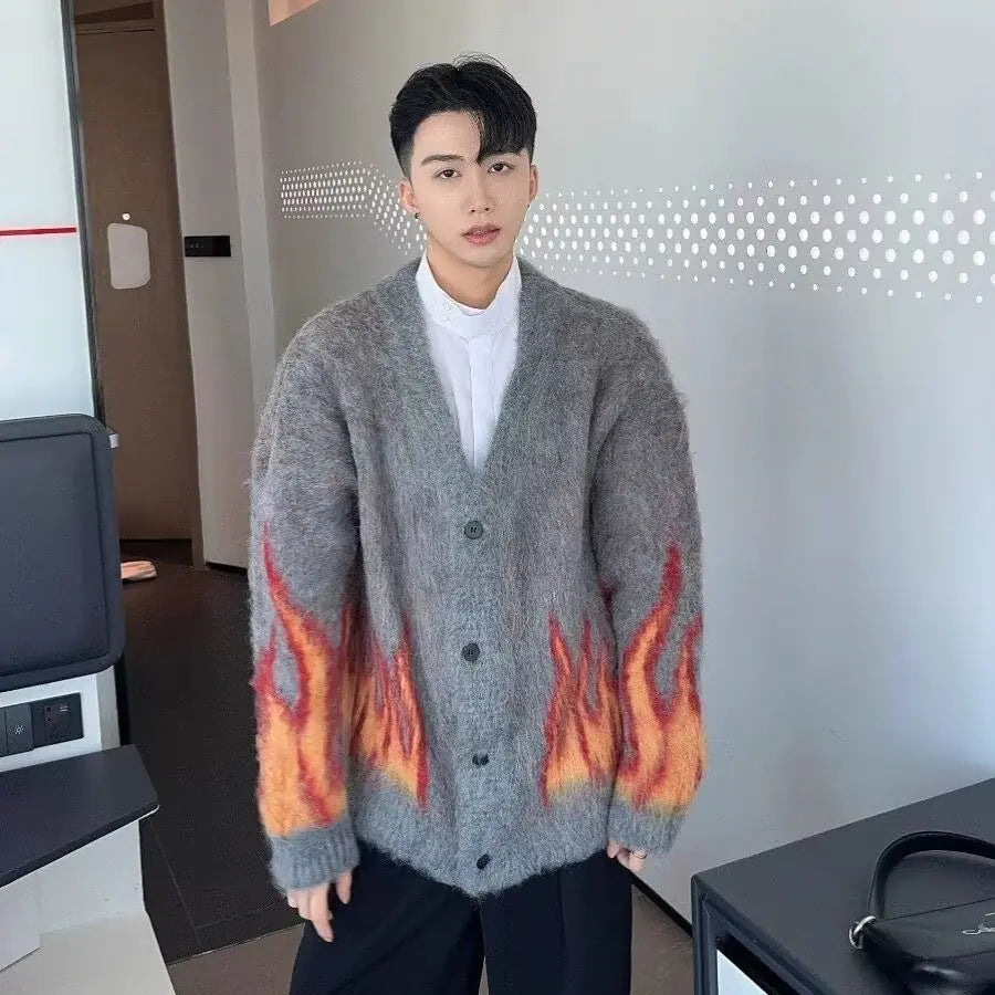 Mohair Knitted Cardigan Sweater for Unisex