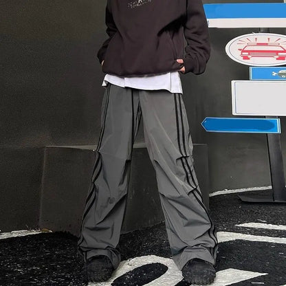 Reflective Striped Pocket Zipper Jogger Pants