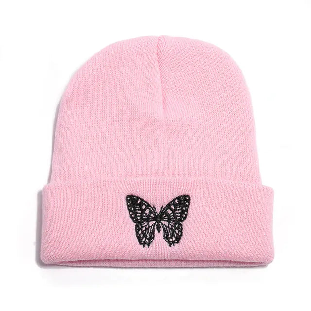Winter Knit Beanie with Butterfly Embroidery for All