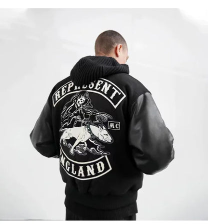 Wukong Monkey Men's Skull Embroidered Flight Jacket