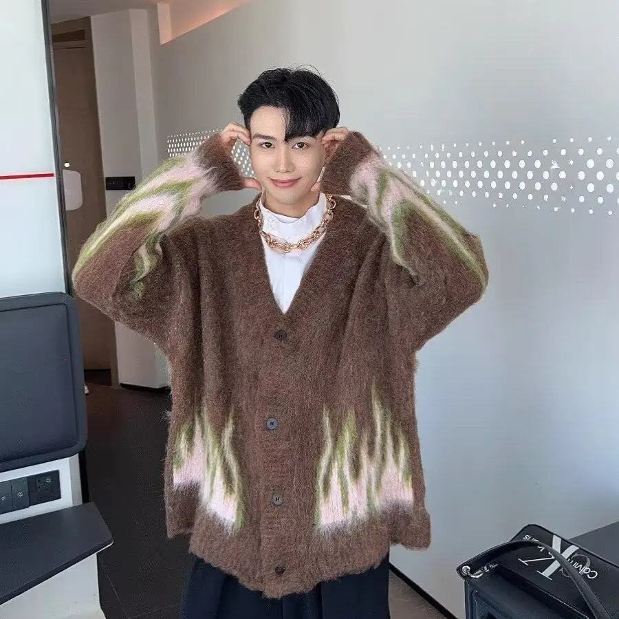 Mohair Knitted Cardigan Sweater for Unisex