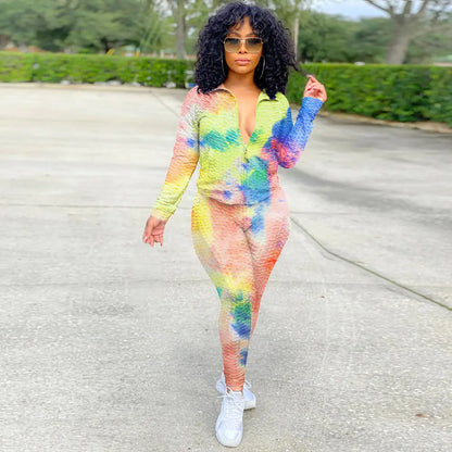 Watercolor Tie-Dye Zip Hoodie and Yoga Pants Set