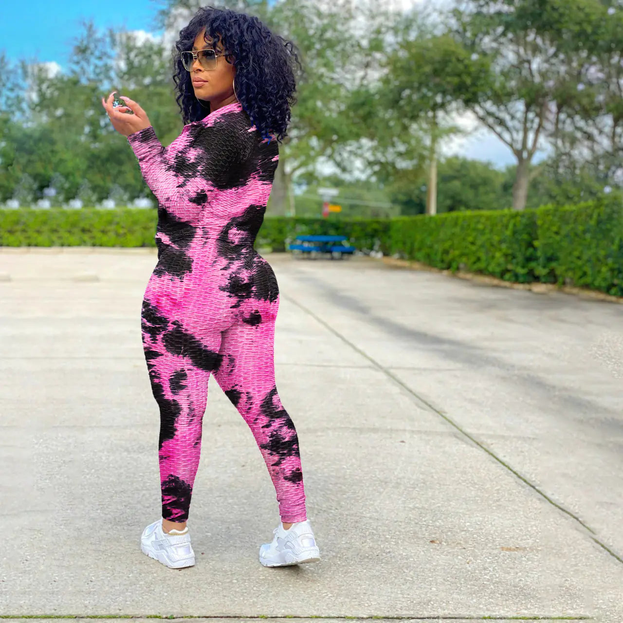 Watercolor Tie-Dye Zip Hoodie and Yoga Pants Set