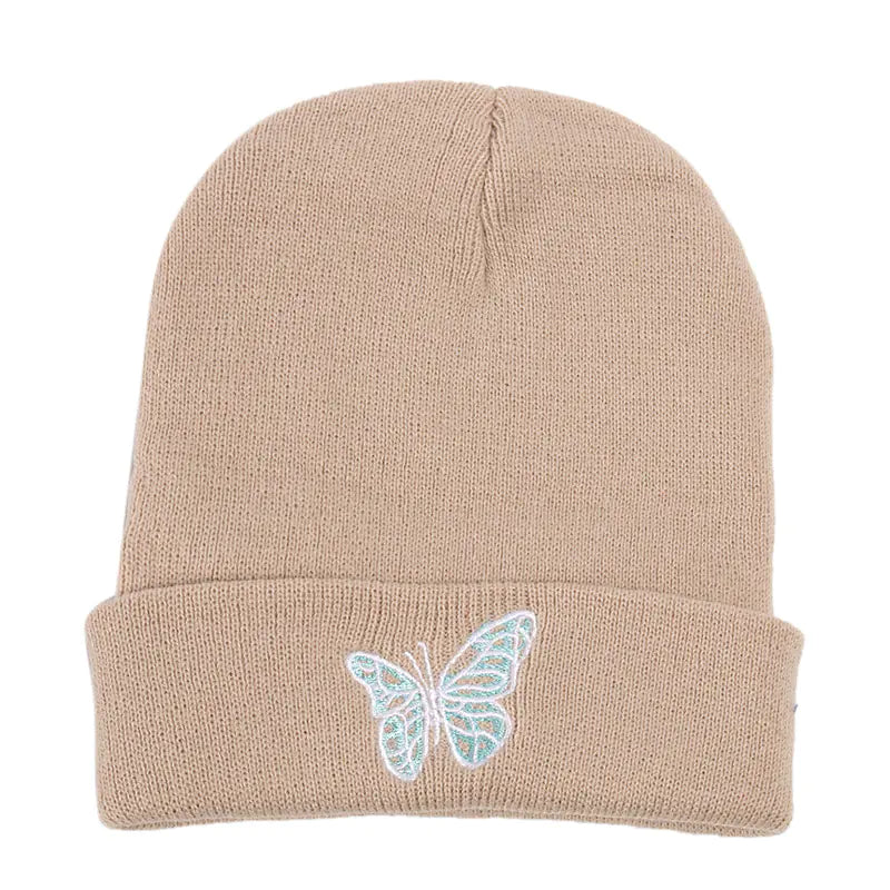 Winter Knit Beanie with Butterfly Embroidery for All