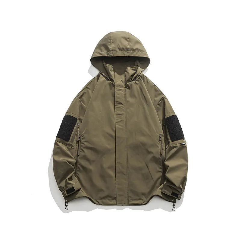 Text Embroidered Color Block Hooded Jacket