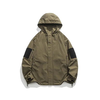 Text Embroidered Color Block Hooded Jacket