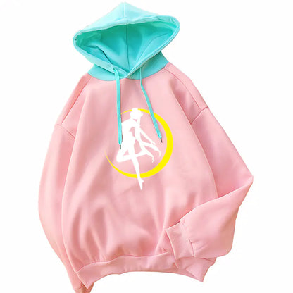 $17 Sailor Moon Graphic Hoodie with Color Block Design