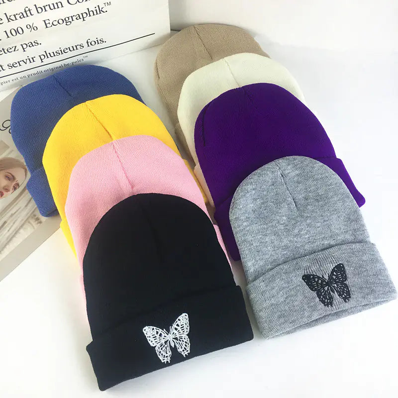 Winter Knit Beanie with Butterfly Embroidery for All