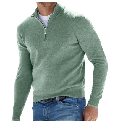 Mens Quarter Zip V Neck Sweaters Long Sleeve Solid Color Polo Knitted Pullover Fall Winter Warm Jumper Tops Green