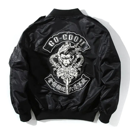 Wukong Monkey Men's Skull Embroidered Flight Jacket