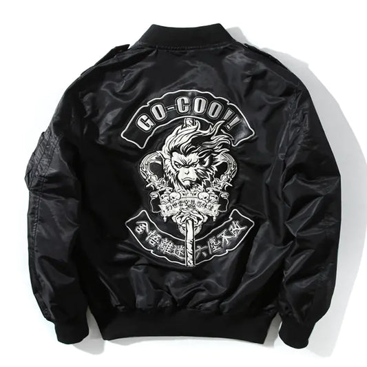 Wukong Monkey Men's Skull Embroidered Flight Jacket