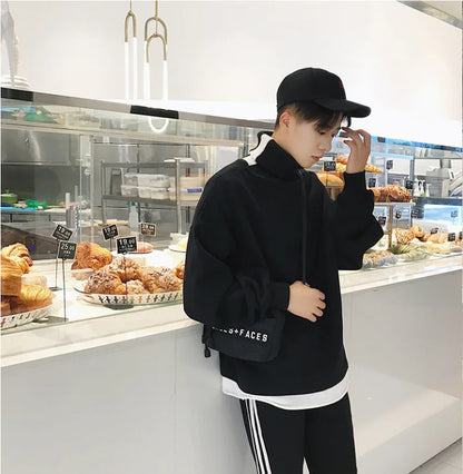 Fleece Lined High Collar Hoodie for Men