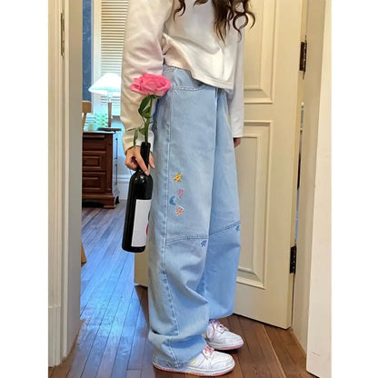 American Colored Embroidered Light Blue Jeans