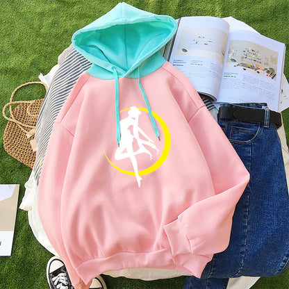 $17 Sailor Moon Graphic Hoodie with Color Block Design