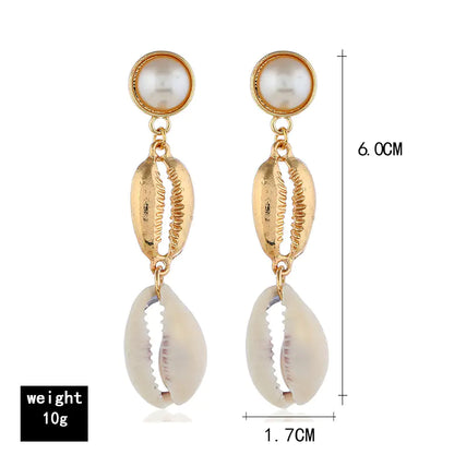 Bohemian Long Shell Earrings with Natural Pearls