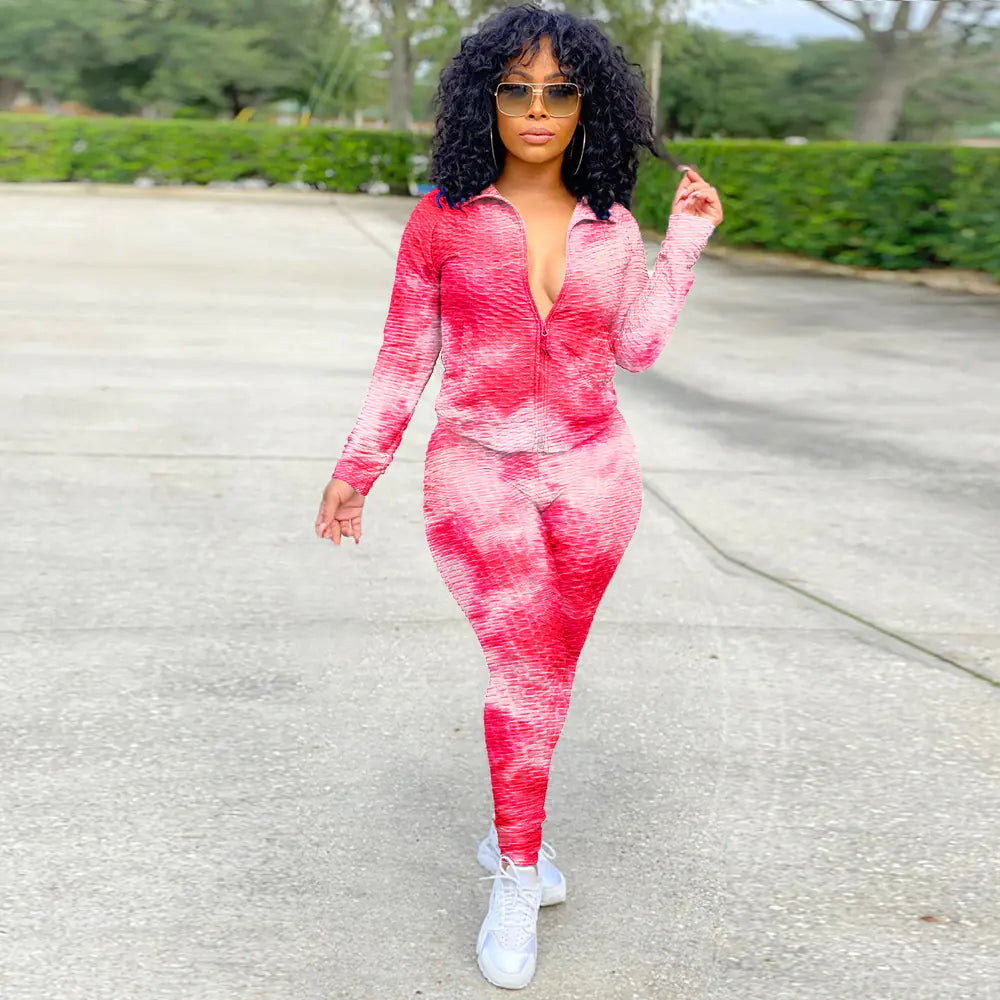 Watercolor Tie-Dye Zip Hoodie and Yoga Pants Set