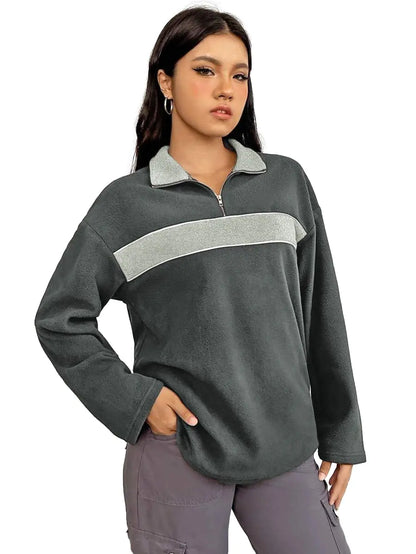 SKAYS Womens Polar Fleece Jacket Quarter Zip Long Sleeve Color Block Fuzzy Pullover Sweatshirt For Women Casual Fall Winter Clothes Grey S