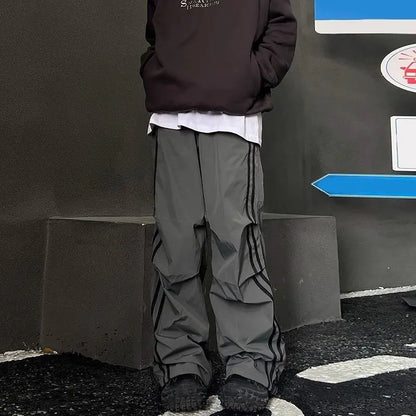 Reflective Striped Pocket Zipper Jogger Pants