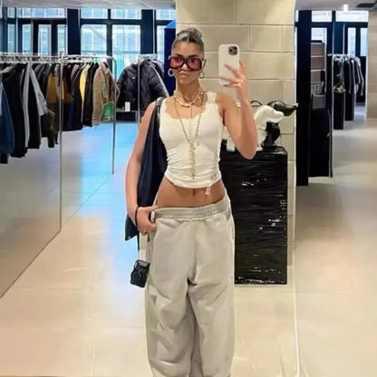 Gray Casual Pants Sweatpants Male And Female Personality Street