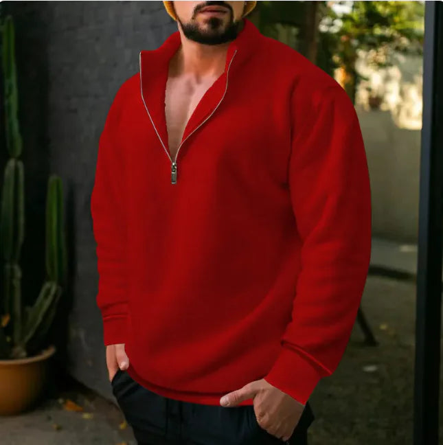 Men’s Fleece-Lined Stand Collar Pullover