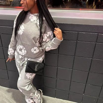 Fall Winter Floral Sweatshirt Set