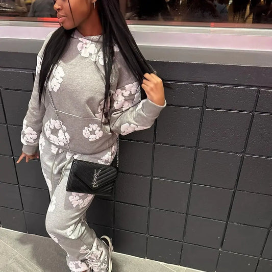 Fall Winter Floral Sweatshirt Set