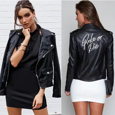 Embroidered Letter PU Leather Jacket