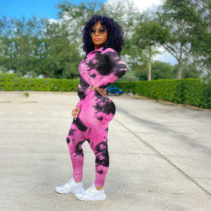 Watercolor Tie-Dye Zip Hoodie and Yoga Pants Set