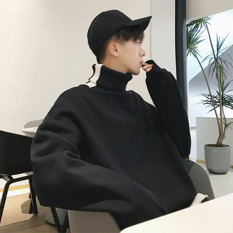 Fleece Lined High Collar Hoodie for Men