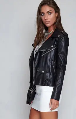 Embroidered Letter PU Leather Jacket