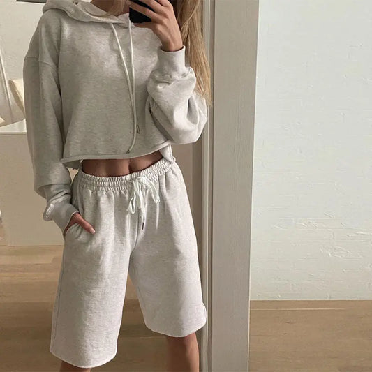 $15 Casual Hoodie and High-Waisted Shorts Set