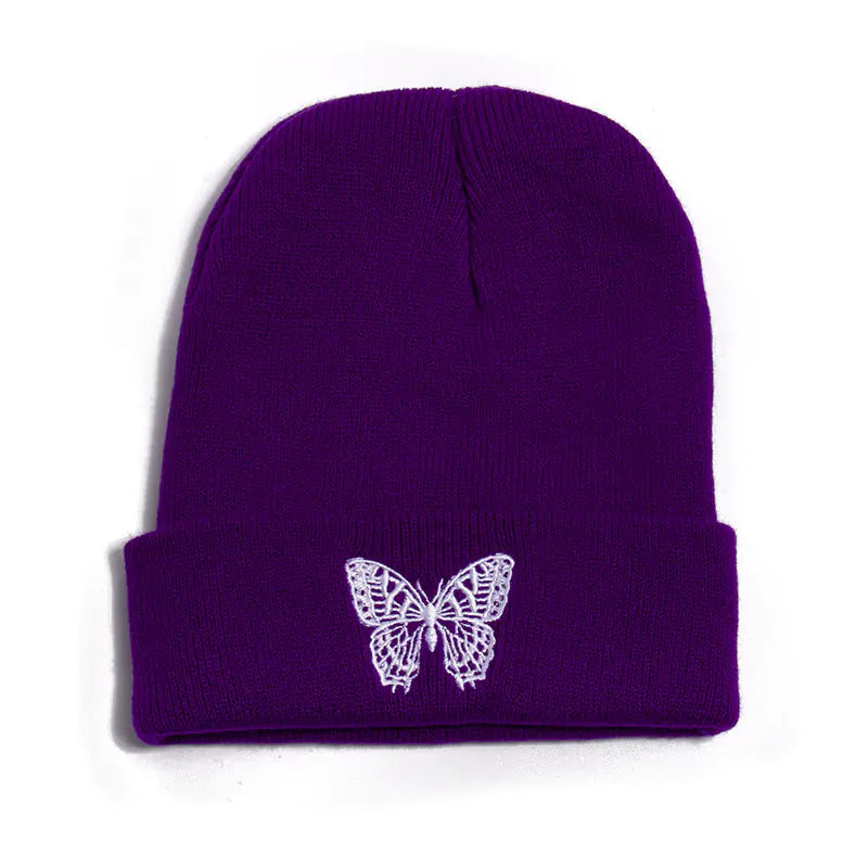 Winter Knit Beanie with Butterfly Embroidery for All