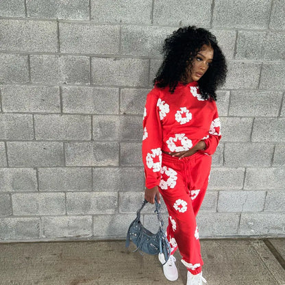 Fall Winter Floral Sweatshirt Set