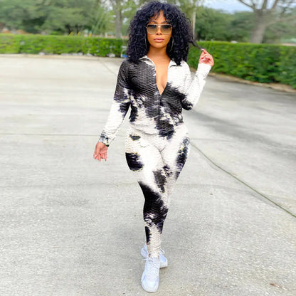 Watercolor Tie-Dye Zip Hoodie and Yoga Pants Set