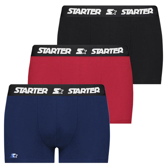 Starter Cotton Span Men’s Trunk – 3 Pack Men’s Underwear Trunks Soft & Comfortable Waistband Anti-Chafing (US Alpha Small Regular Regular Black/Blue/Red)
