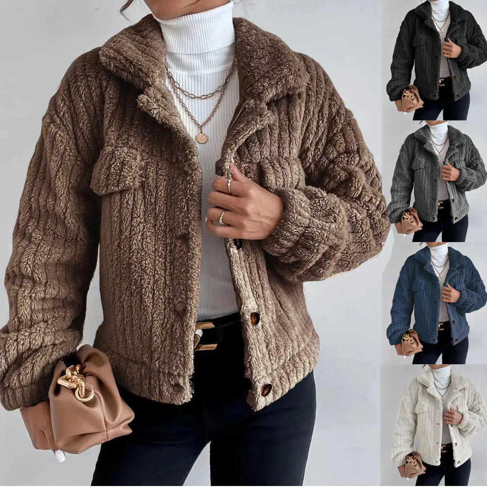2023 Fall Winter Women's Plush Jacket with Collar