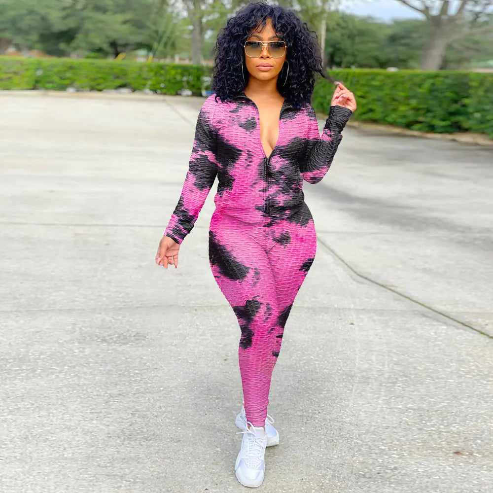 Watercolor Tie-Dye Zip Hoodie and Yoga Pants Set