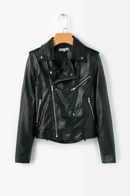 Embroidered Letter PU Leather Jacket