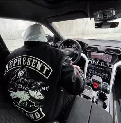 Wukong Monkey Men's Skull Embroidered Flight Jacket