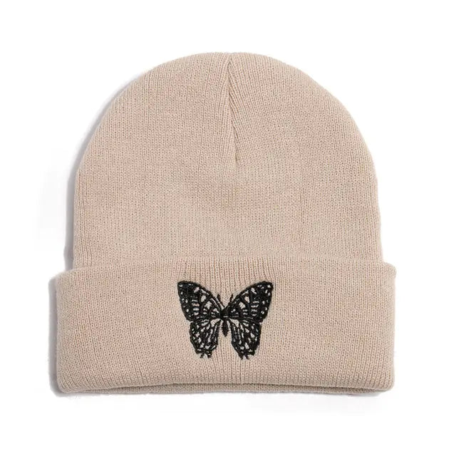 Winter Knit Beanie with Butterfly Embroidery for All
