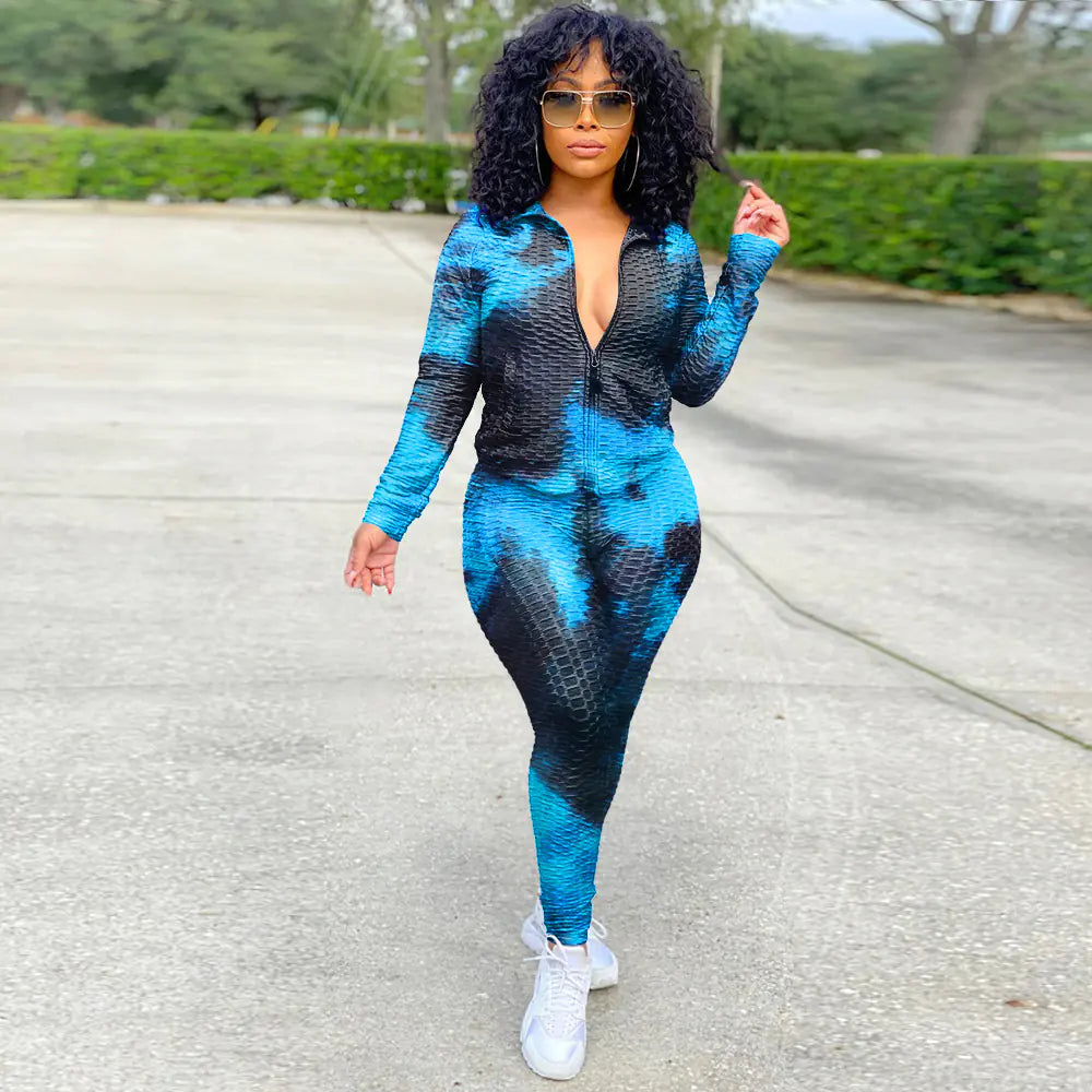 Watercolor Tie-Dye Zip Hoodie and Yoga Pants Set