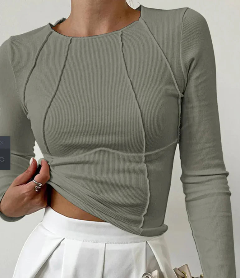 HEIDI Long Sleeve Solid Color T-Shirt (One Piece)